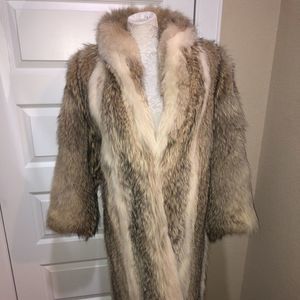 Long Real Coyote Fur Coat with Huge Collar